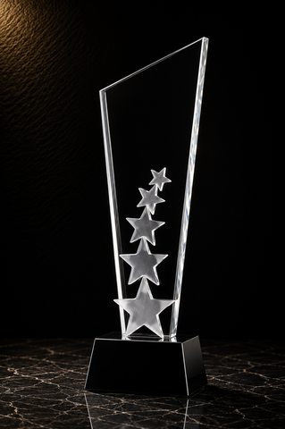 Vertical Triple Star Crystal Award - custom crystal awards with your logo
